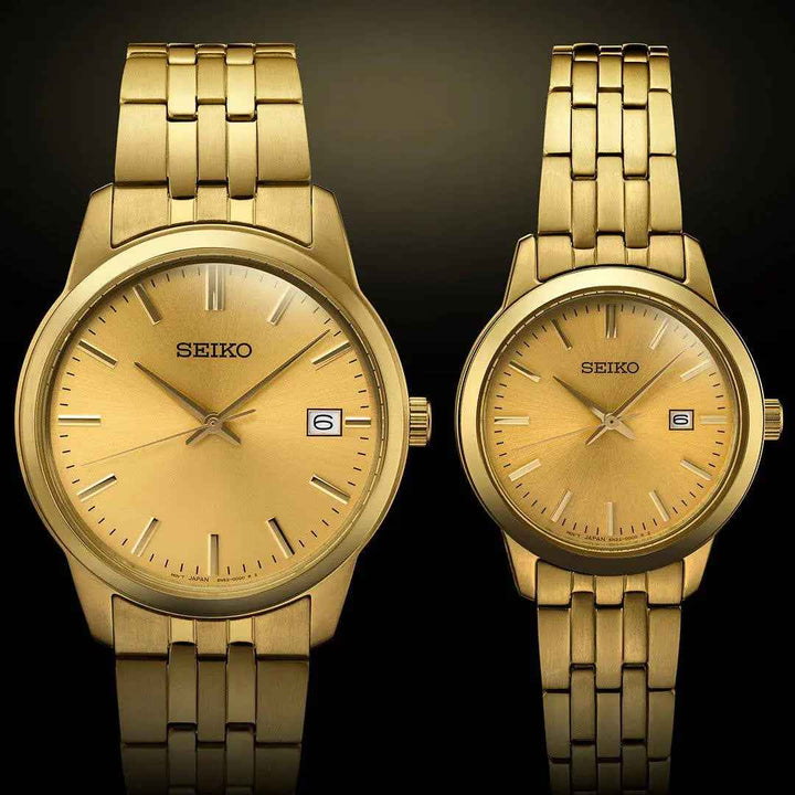 Seiko SUR444 women's gold-tone quartz watch bracelet view